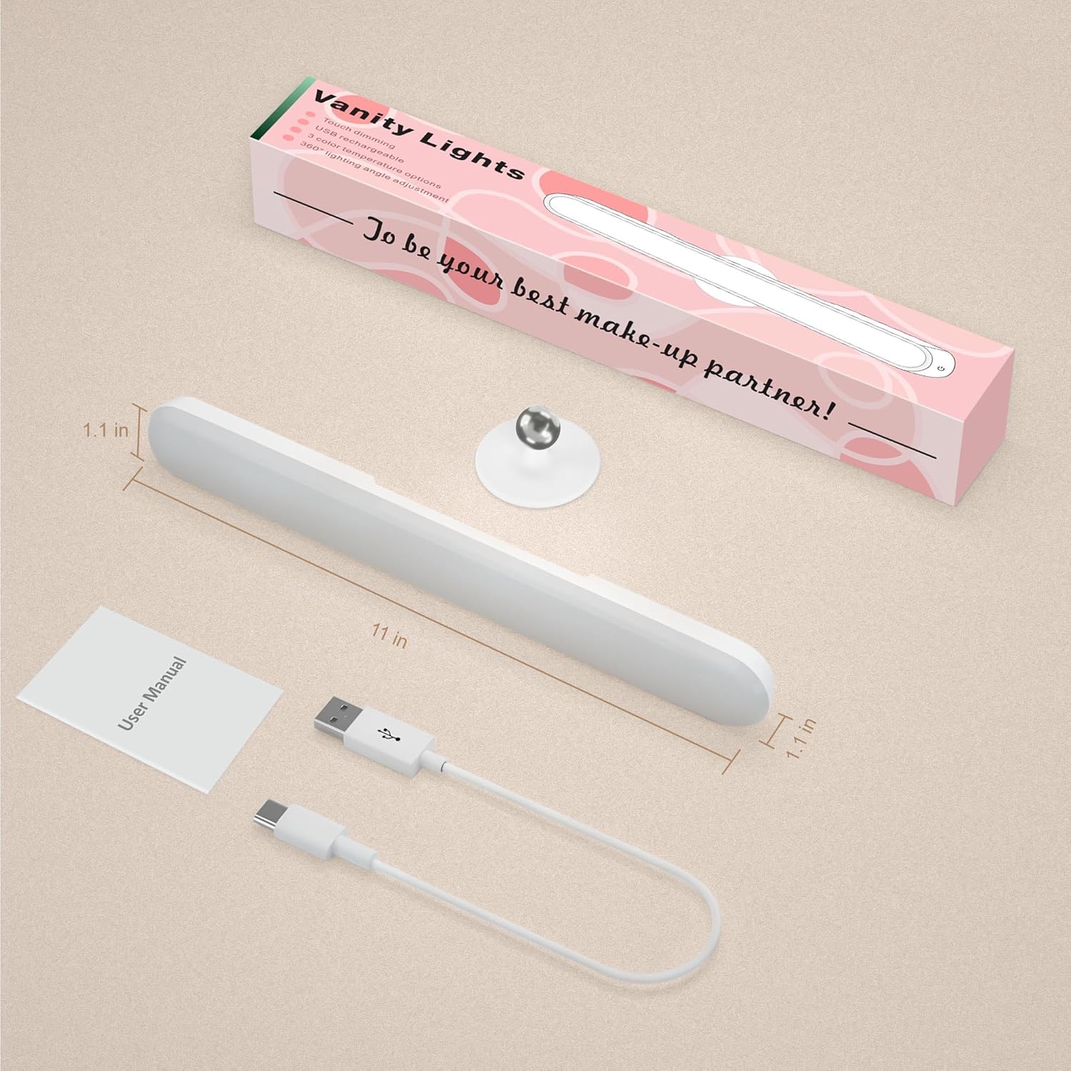 LuminGlow Stick On Mirror Light – Less Is More Beauty Lighting in Neutral Wood Tones