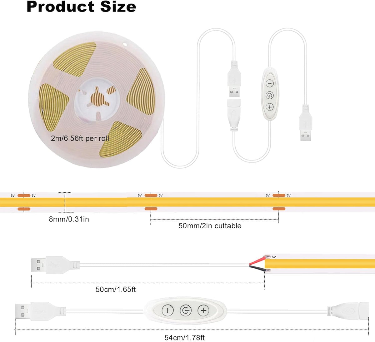 LuminGlow USB COB LED Tape – Creative Gift for PC Builders and 3D Printing Hobbyists, Plug-and-Play