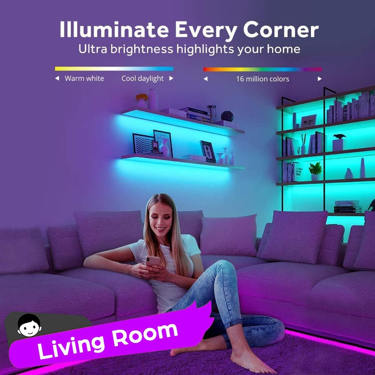 LuminGlow Wireless RGB Strip Lights – 5V Battery Operated Accent Lighting for Safer Holiday Decorating