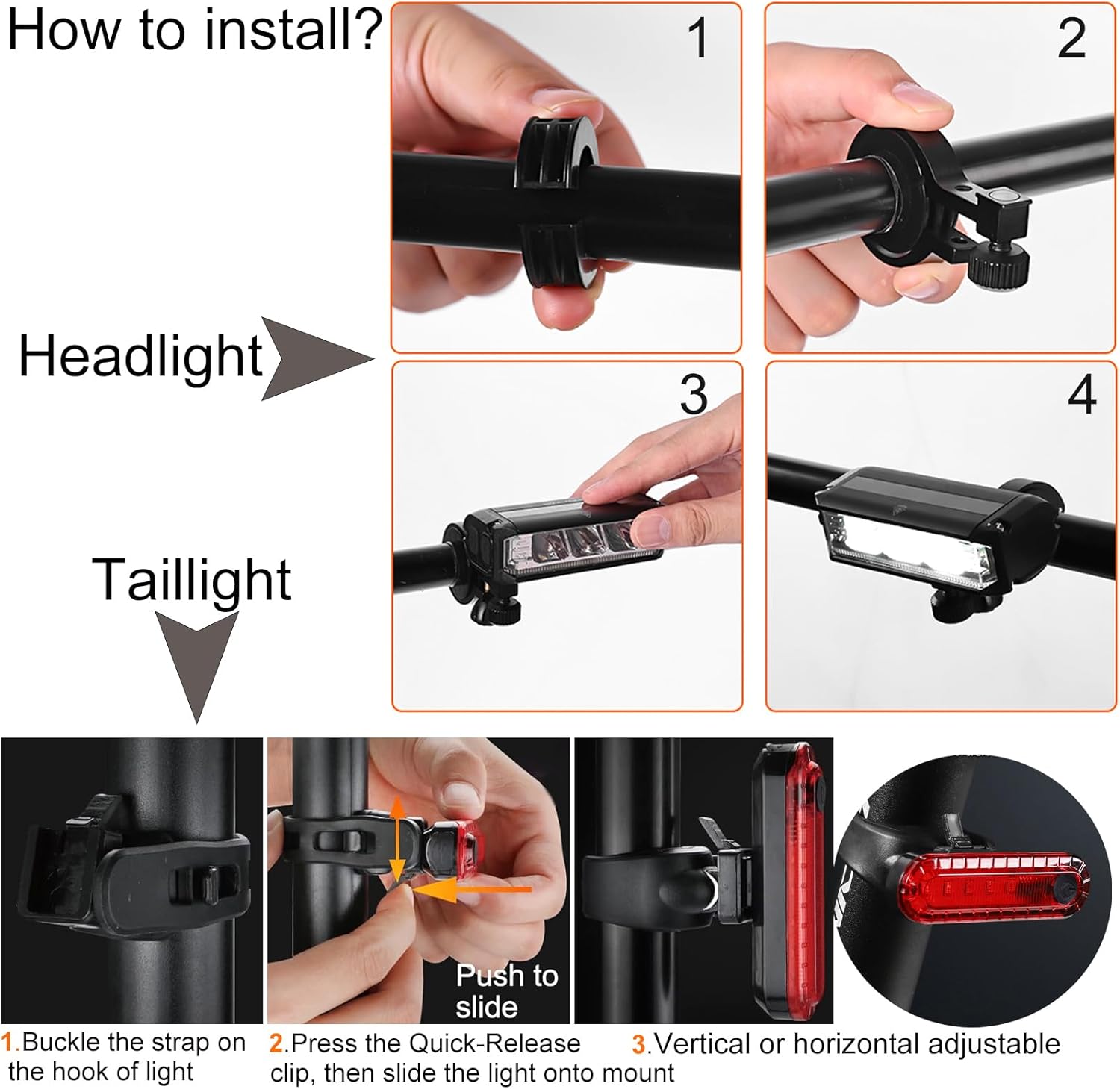 Luminoak Rechargeable LED Bike Light – Child-Safe Glare-Free Bicycle Headlight and Taillight for Family Rides and Park Paths