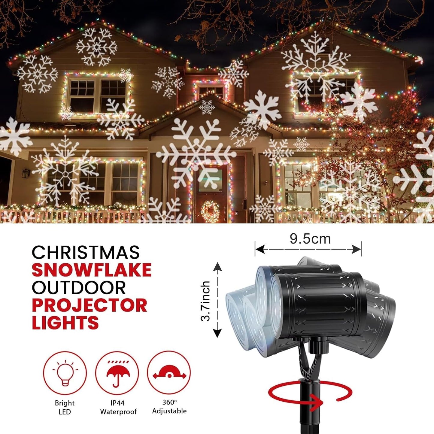 LUMINOUS Winters Night Snowflake Projector – Kids Bedroom Holiday Light, Cool Touch Safe Housing