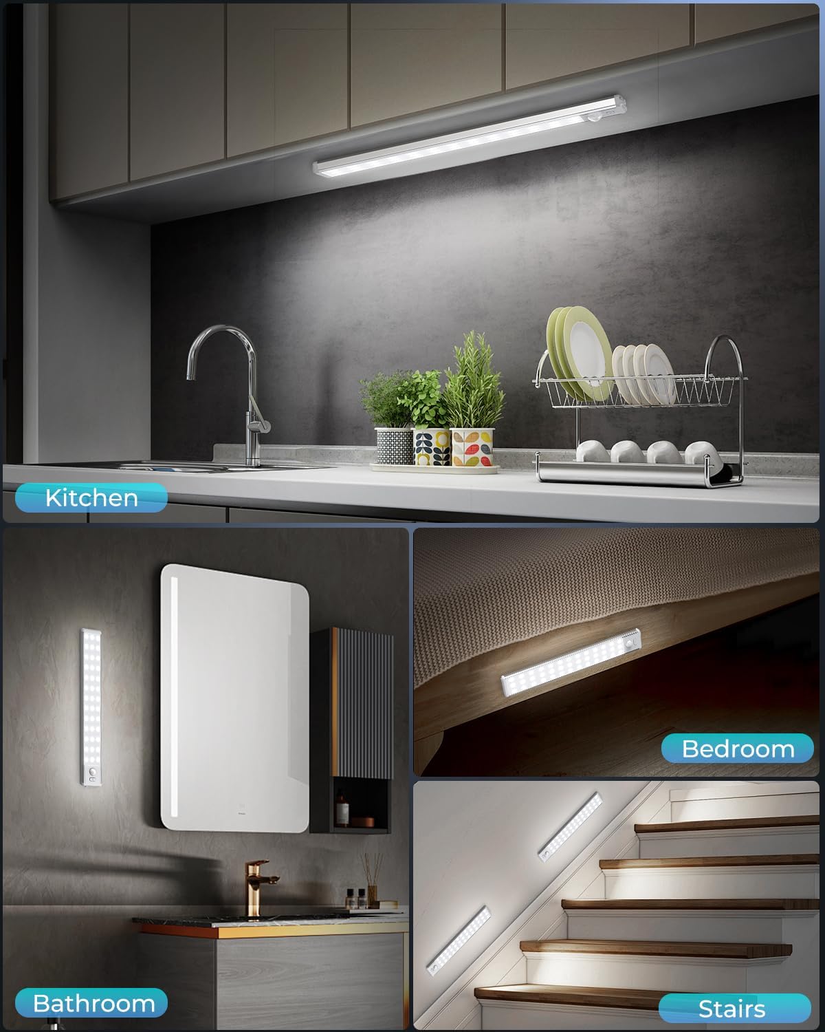 LUMIORA Dimmable Under Counter Light – Mood Lighting Bar for Kitchen and Pantry, White or Warm White Finish, 2 Pack