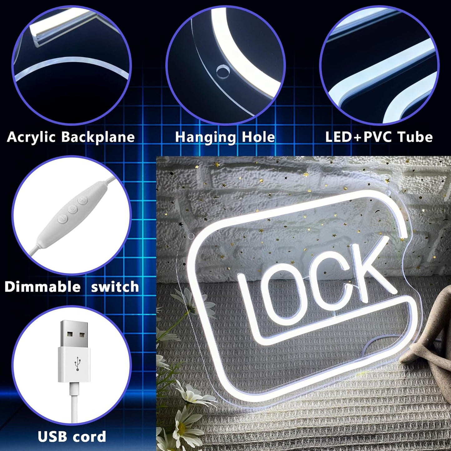 LUMIORA Lock Neon Sign – Nursery and Playroom Wall Decor, USB Powered LED Light for Kids Gamer Corner