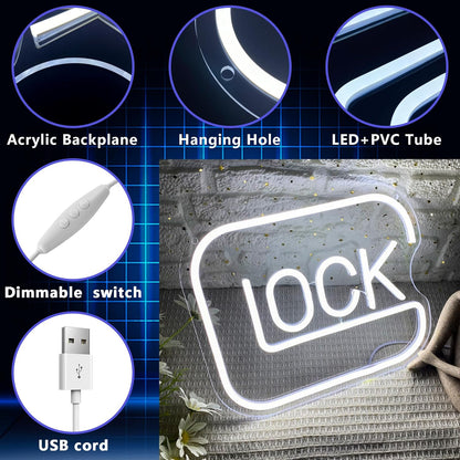 LUMIORA Lock Neon Sign – Nursery and Playroom Wall Decor, USB Powered LED Light for Kids Gamer Corner