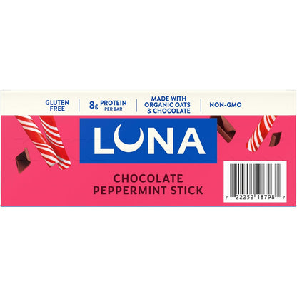 LUNA Bar Chocolate Peppermint Stick – Wholesome Chocolate Peppermint Treat for a Calmer Office Snack Ritual, 12-Count