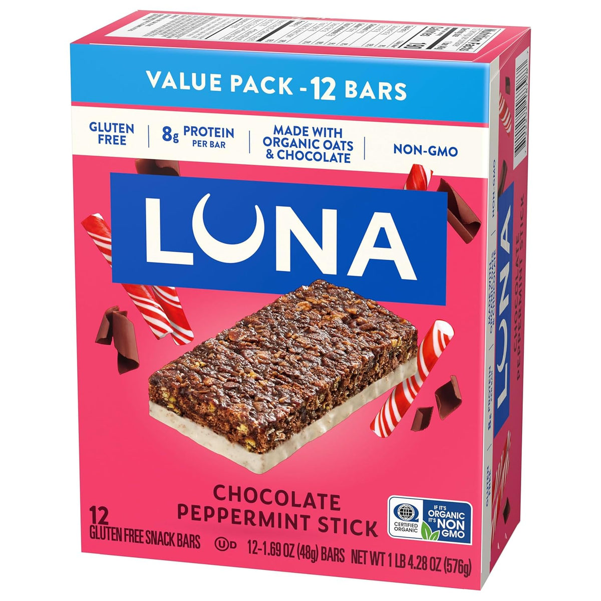 LUNA Bar Chocolate Peppermint Stick – Wholesome Chocolate Peppermint Treat for a Calmer Office Snack Ritual, 12-Count