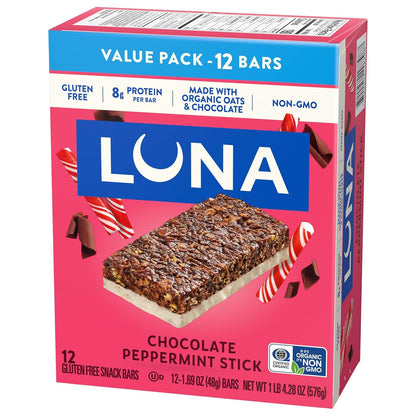 LUNA Bar Chocolate Peppermint Stick – Wholesome Chocolate Peppermint Treat for a Calmer Office Snack Ritual, 12-Count