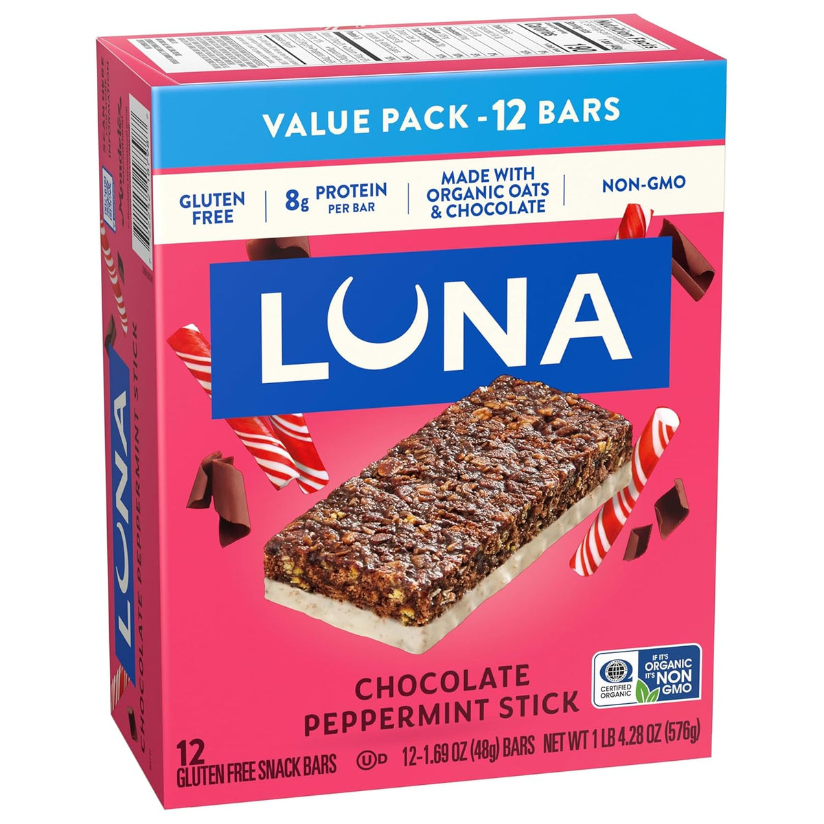 LUNA Bar Chocolate Peppermint Stick – Wholesome Chocolate Peppermint Treat for a Calmer Office Snack Ritual, 12-Count
