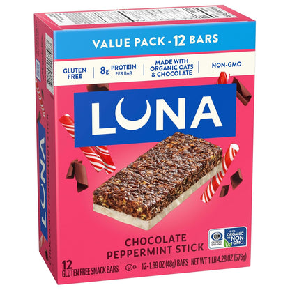 LUNA Bar Chocolate Peppermint Stick – Wholesome Chocolate Peppermint Treat for a Calmer Office Snack Ritual, 12-Count