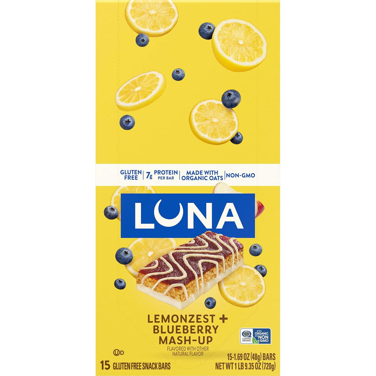 LUNA Bar Mash-Ups LemonZest + Blueberry – Wholesome Snack Bar for Yoga Studios, Wellness Retreats, and Calm Workdays