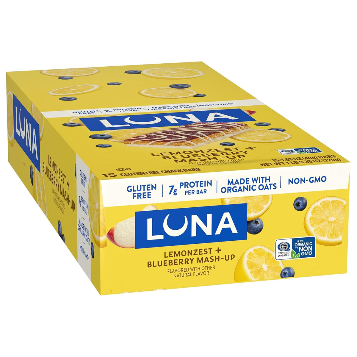 LUNA Bar Mash-Ups LemonZest + Blueberry – Wholesome Snack Bar for Yoga Studios, Wellness Retreats, and Calm Workdays