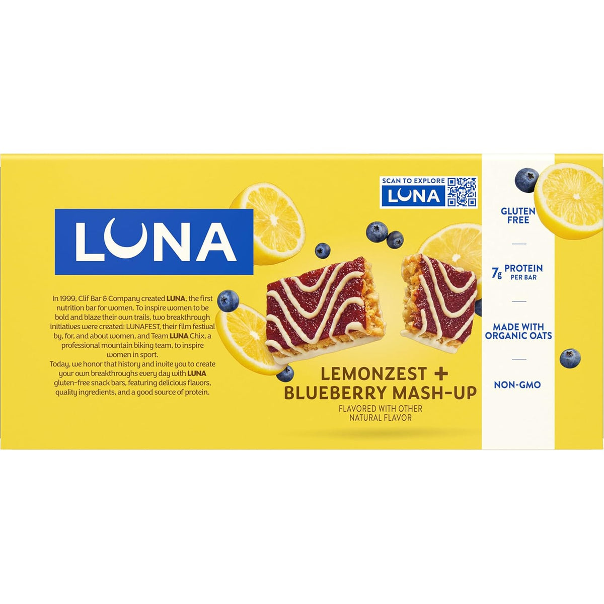 LUNA Bar Mash-Ups LemonZest + Blueberry – Wholesome Snack Bar for Yoga Studios, Wellness Retreats, and Calm Workdays