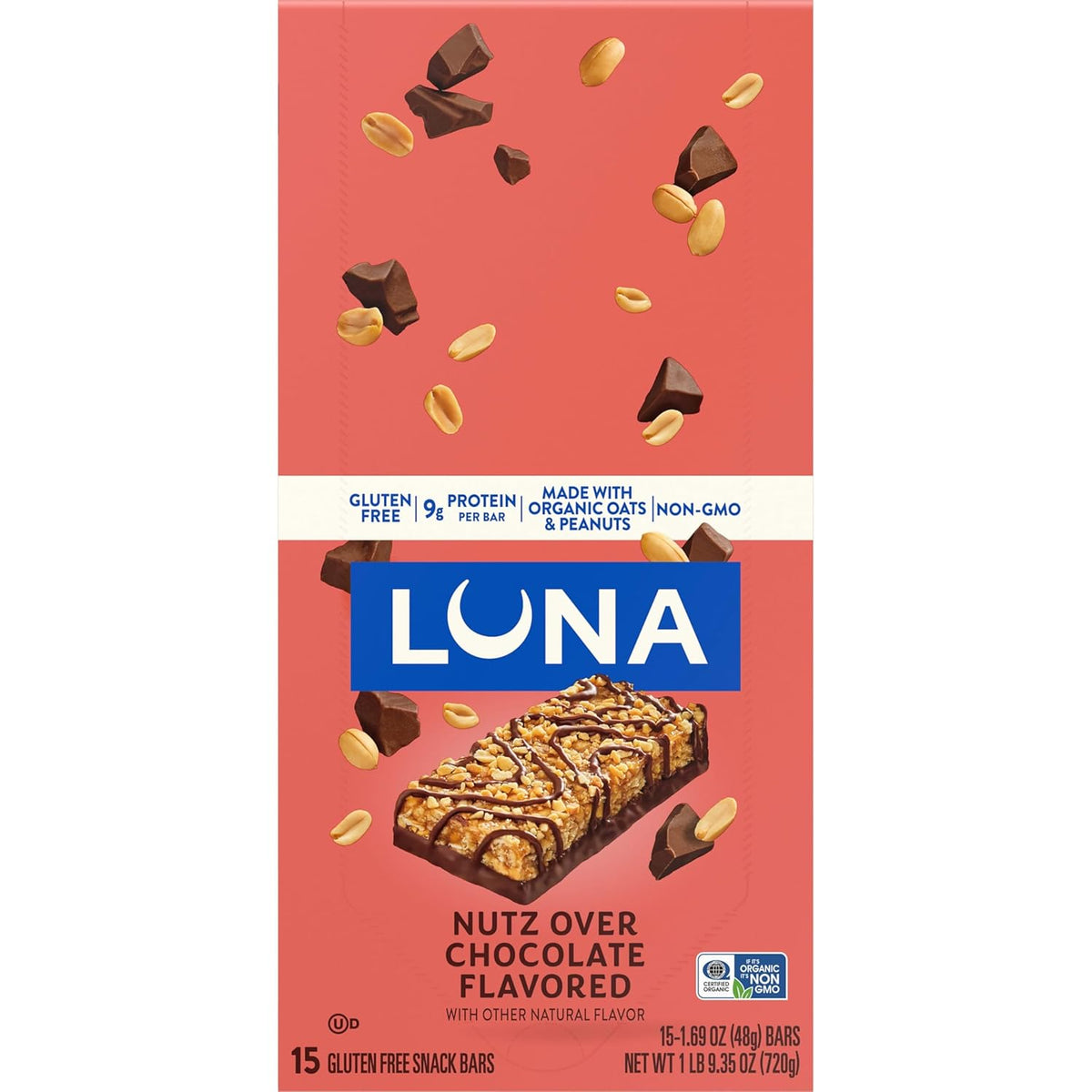 LUNA Bar Nutz Over Chocolate - Gluten-Free Plant-Based Snack for Health-Conscious Women, Yoga Bag & Clean Eating