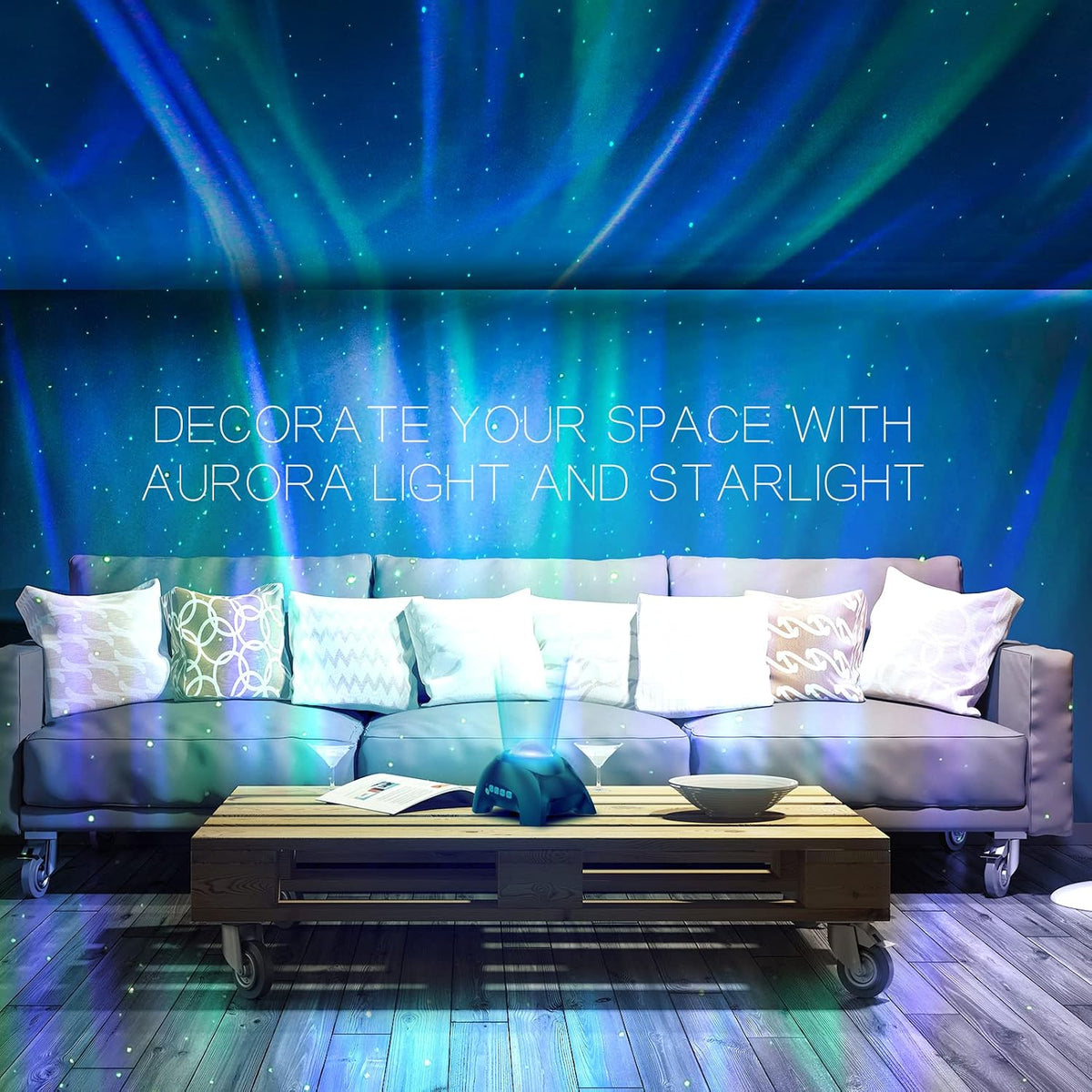Lunartek Aurora Galaxy Projector – Modern Bedroom Decor Accent with 16 Northern Light Patterns and Sleek Elephant Silhouette