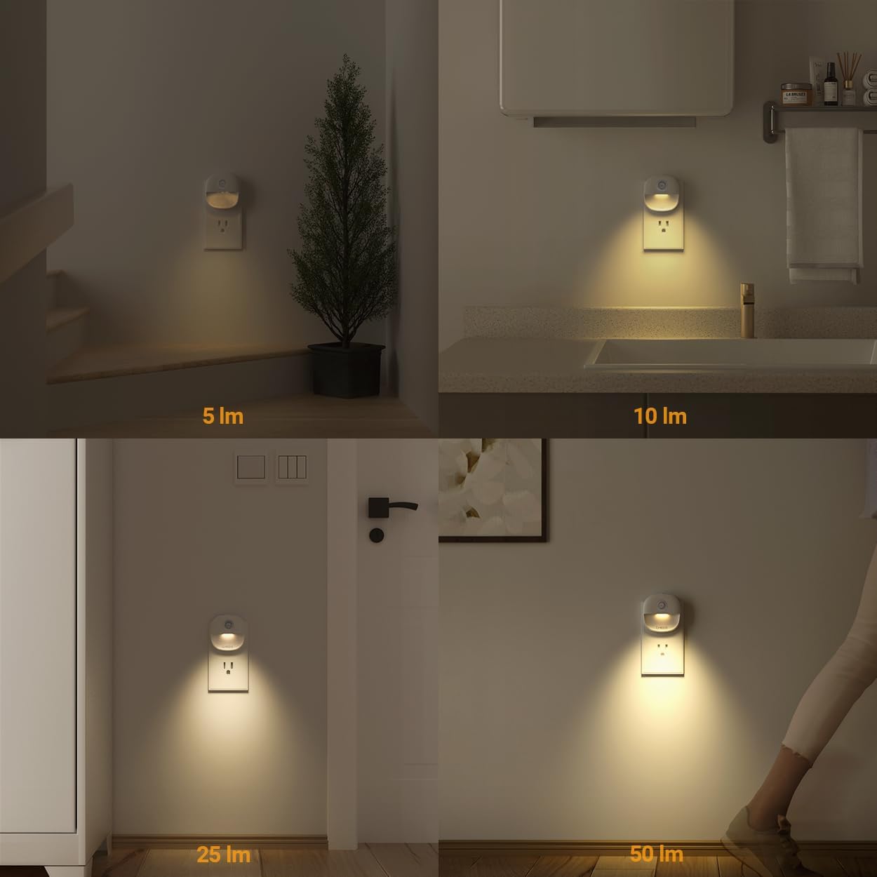 Lyridz Motion Night Light – V-0 Fire Resistant Plug in Light for Dark Hallways and Bathroom Safety, 2 Pack