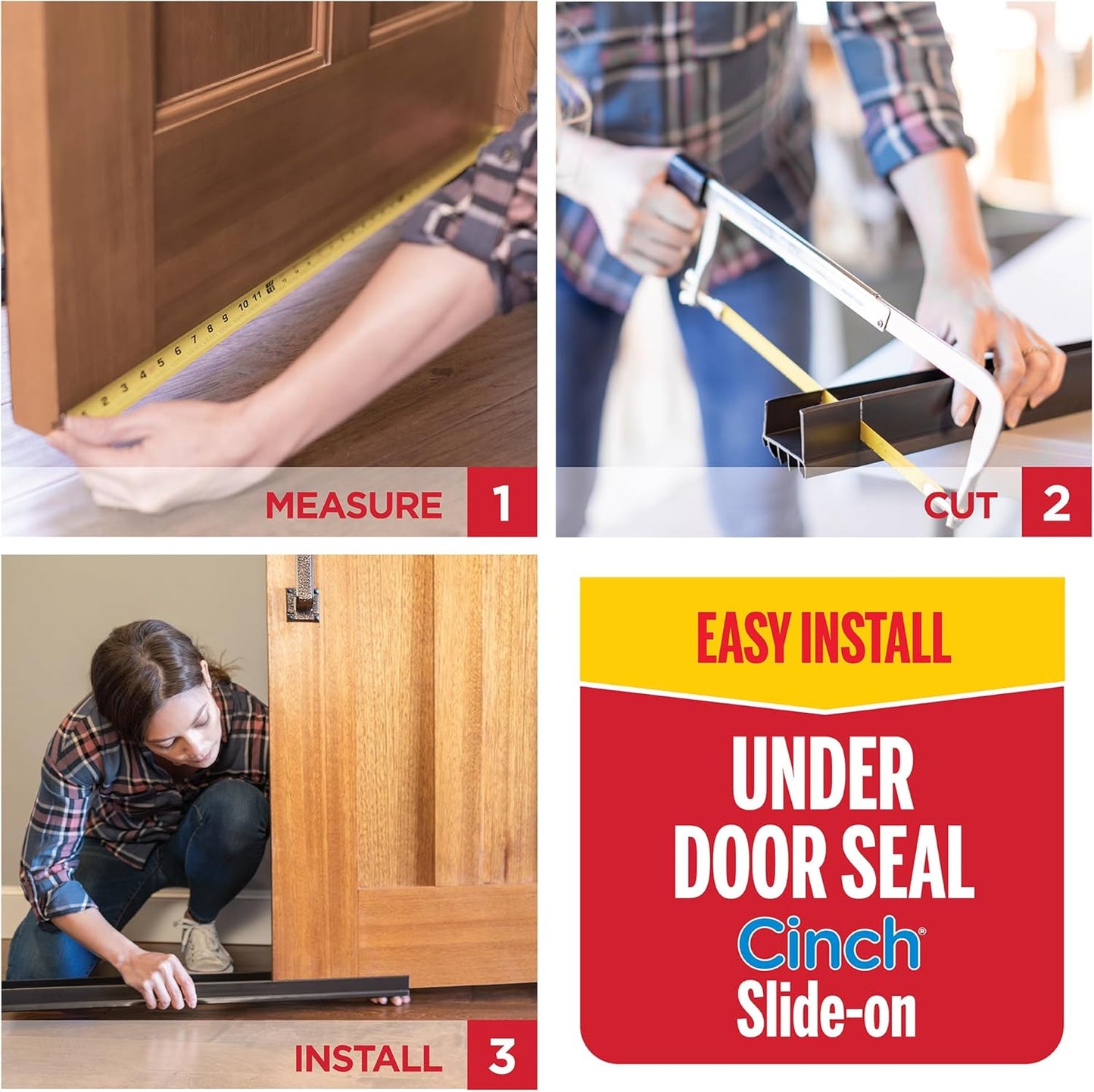 M-D Building Products Vinyl Cinch® U-Shape Door Bottom Seal in Clear and Neutral Tones, Unobtrusive Draft Stopper for Interior Doors