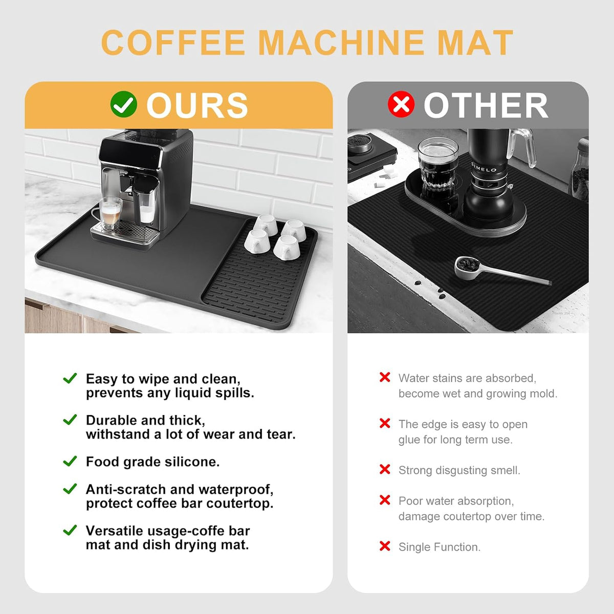 machine-washable care with wipe-or-rinse daily maintenance, available in black or gray