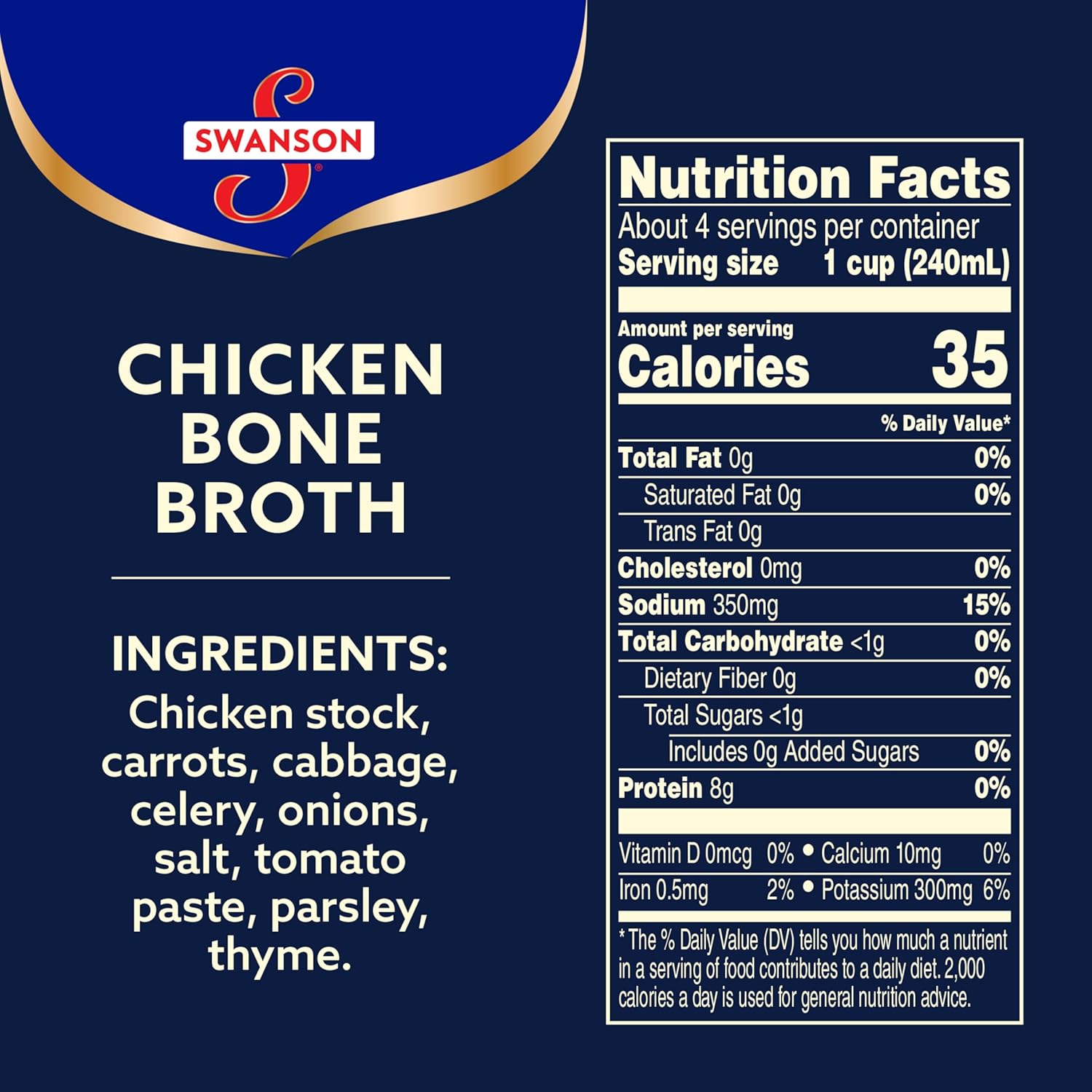 made by simmering real chicken bones with stock, vegetables, herbs, and spices