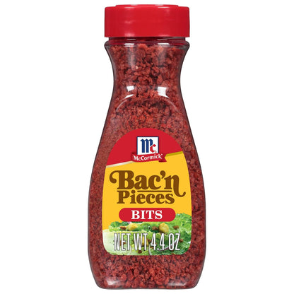 made from textured soy flour with natural and artificial bacon flavor