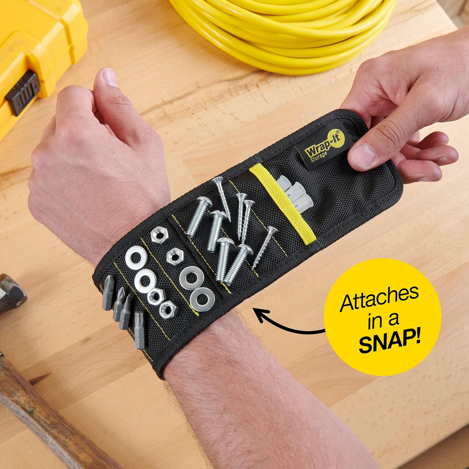 MagSnap Magnetic Wristband by Wrap-It Storage - Patio Furniture Assembly Aid, Hands-Free Fastener Holder for Outdoor Builds