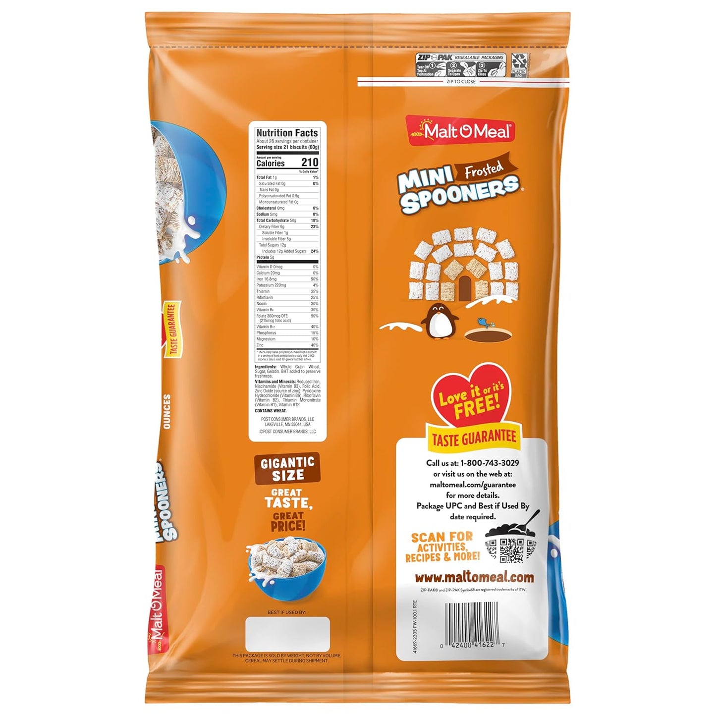 Malt-O-Meal Frosted Mini Spooners Shredded Wheat Cereal, 60 oz Stand-Up Pouch – Streamlined Cereal Storage That Replaces Cluttered Boxes