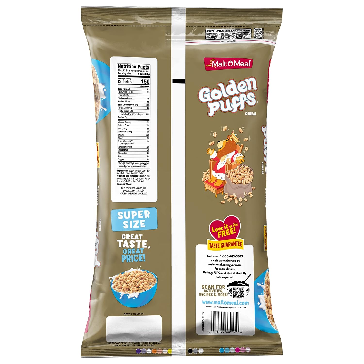Malt-O-Meal Golden Puffs Sweetened Puffed Wheat Cereal – Uncluttered Pantry Solution for Small Apartments, 32 oz Bag