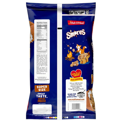 Malt-O-Meal S'mores Cereal – Mess-Free Outdoor Treat for Patio Snacking and Backyard S'mores Nights, 30 oz