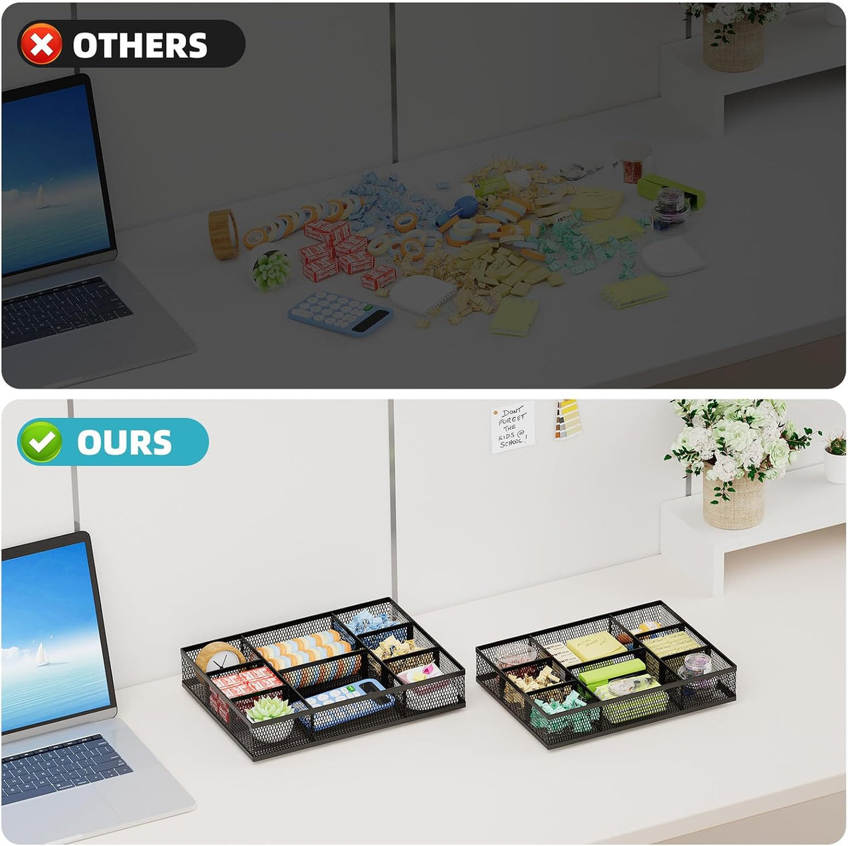 Marbrasse 2 Pack Clean Line Mesh Organizer for Capsule Wardroom Dresser, 8 Adjustable Drawer Slots for Jewelry and Watches