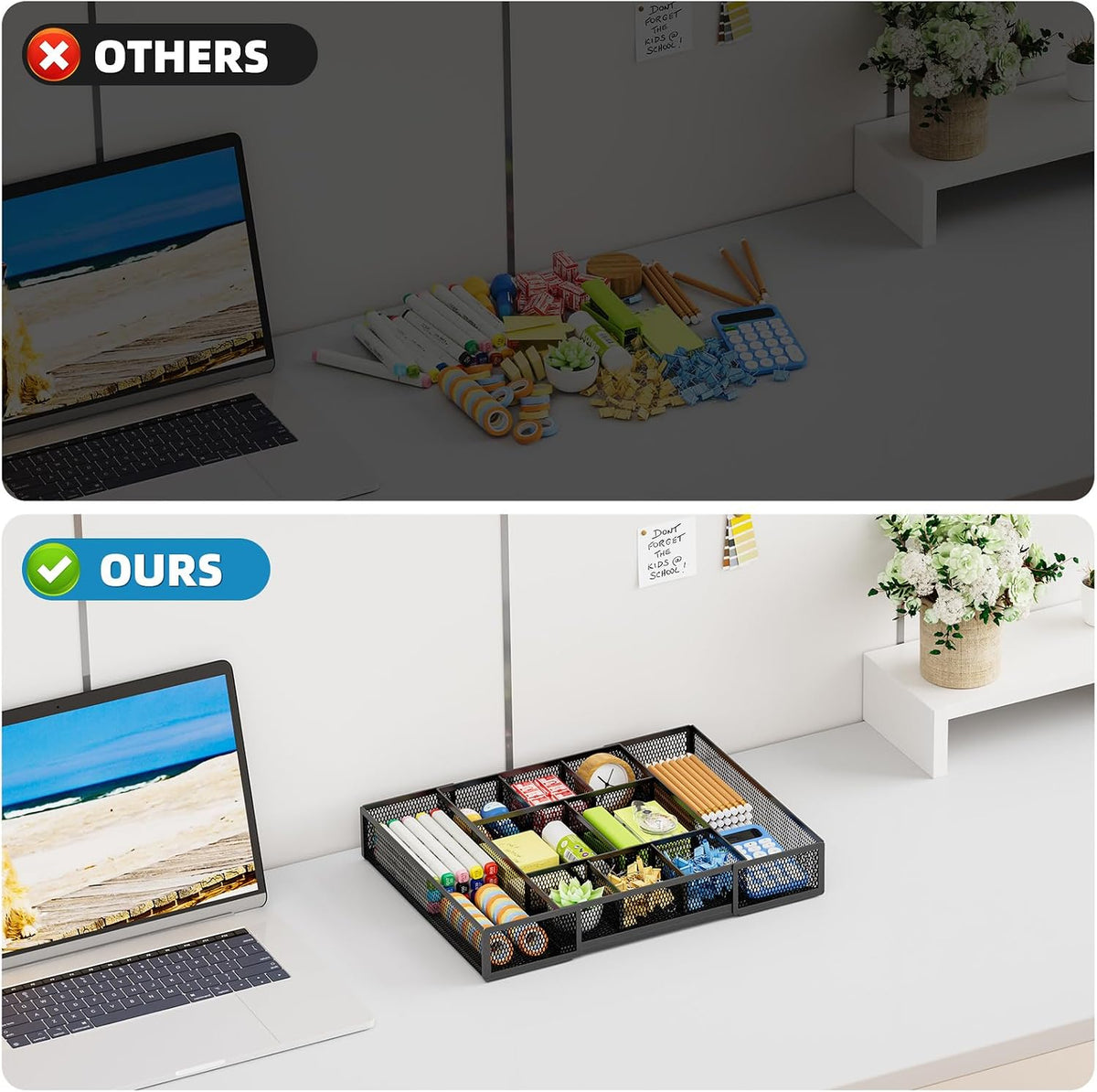 Marbrasse Expandable Drawer Organizer for Remote Work Station, 10-Compartment Mesh Tray to Keep Office Supplies Within Reach During Deep Focus Sessions