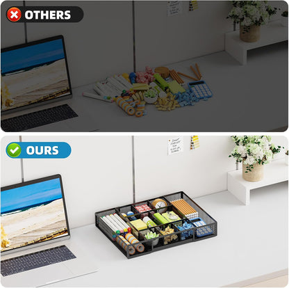 Marbrasse Expandable Drawer Organizer for Remote Work Station, 10-Compartment Mesh Tray to Keep Office Supplies Within Reach During Deep Focus Sessions