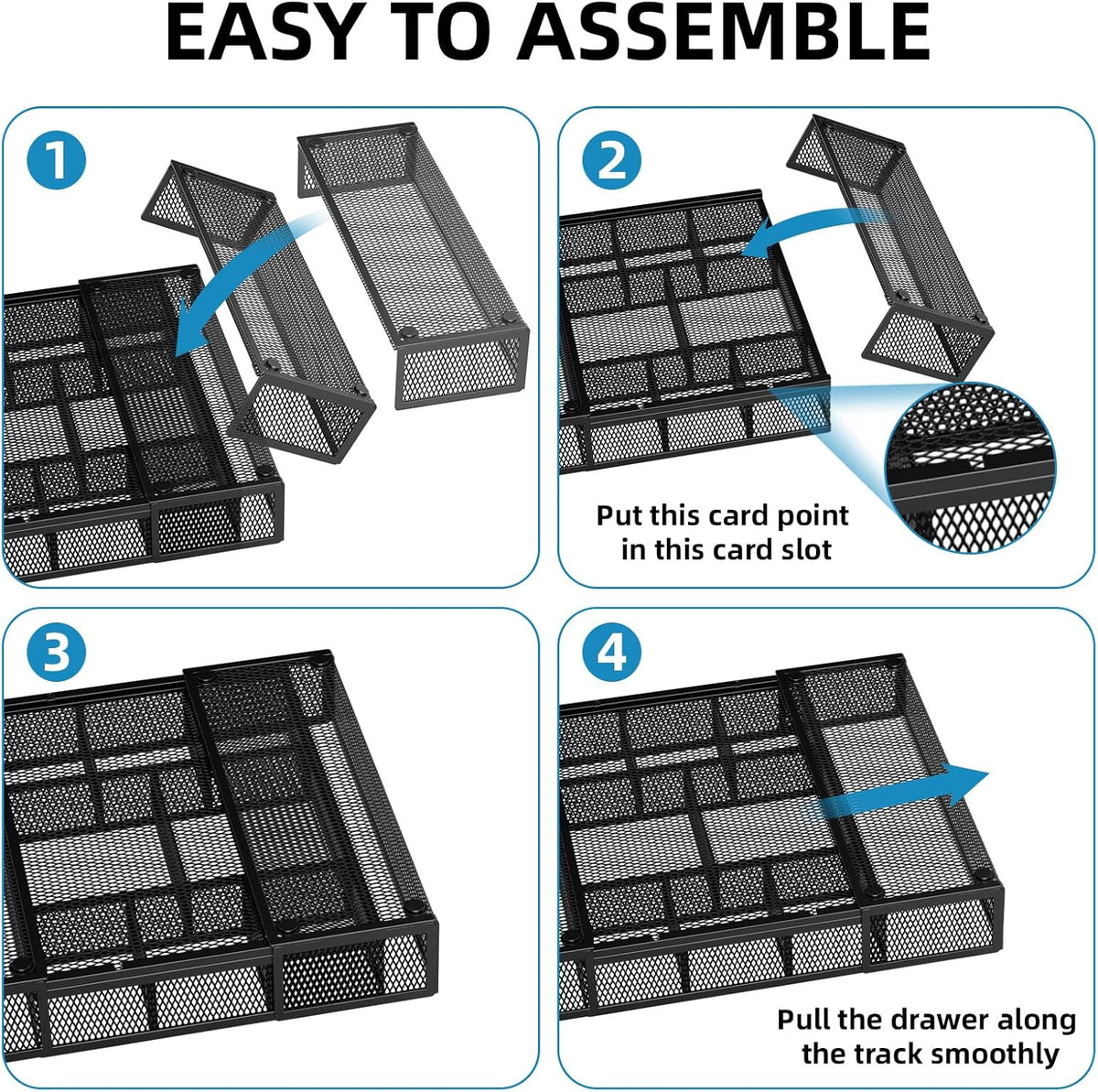 Marbrasse Expandable Drawer Organizer for Remote Work Station, 10-Compartment Mesh Tray to Keep Office Supplies Within Reach During Deep Focus Sessions
