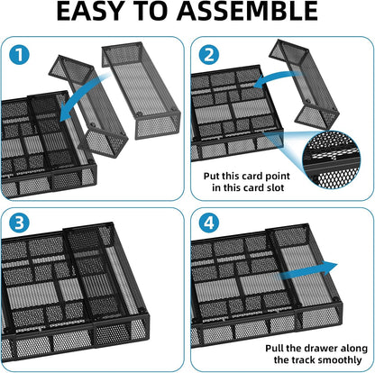 Marbrasse Expandable Drawer Organizer for Remote Work Station, 10-Compartment Mesh Tray to Keep Office Supplies Within Reach During Deep Focus Sessions