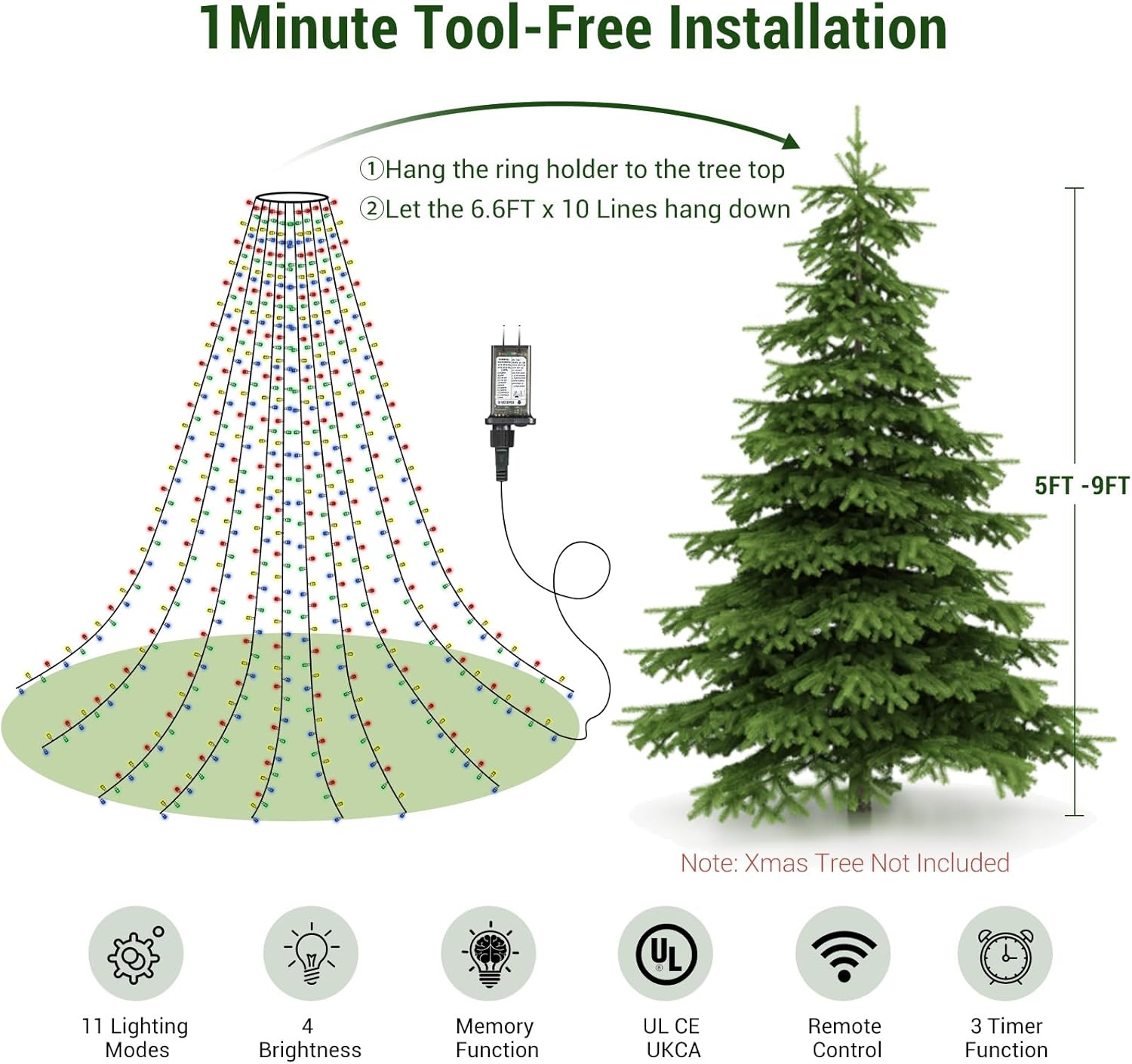 Marchpower Christmas Tree Lights – Birthday Gift for Mom and Women, 1-Minute Pre-Strung Ring Lights for Indoor Holiday Decorating