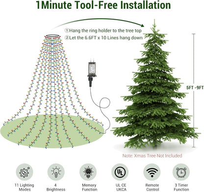 Marchpower Christmas Tree Lights – Birthday Gift for Mom and Women, 1-Minute Pre-Strung Ring Lights for Indoor Holiday Decorating