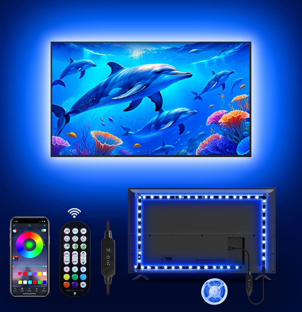 MATICOD LED Lights for TV, 13.1ft TV Lights for 45-60in, Music Sync Color Changing Tv Backlight with Bluetooth Smart App Remote Control, USB Powered RGB 5050 RGB Strip Light for Xmas Decor