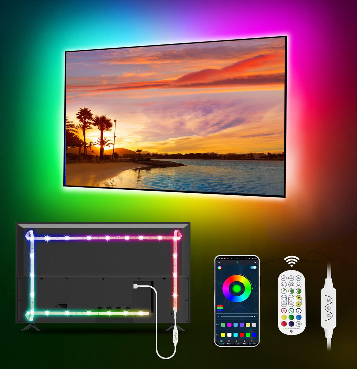 MATICOD LED Lights for TV Led Backlight, 9.84ft RGB Led Strip Lights for TV Lights Behind, USB Led Light Strip for 32-43in TV, Bluetooth APP Control Music Sync Strip Lighting for Christmas Decorations