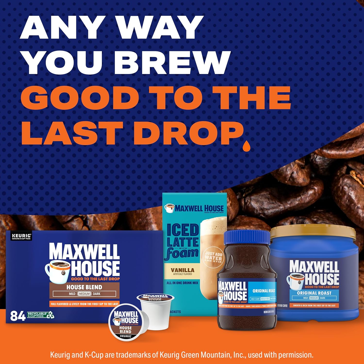 Maxwell House House Blend Medium Roast K-Cup Coffee Pods for Shared Coworking Break Room, 84 ct
