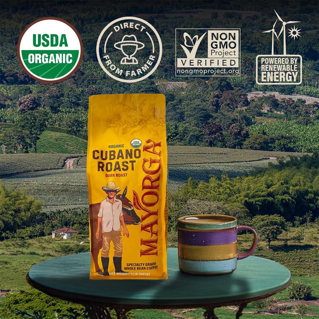 Mayorga Organic Cafe Cubano 2lb Whole Bean Dark Roast - Elegant Stocking Stuffer and Housewarming Gift for Specialty Coffee Fans