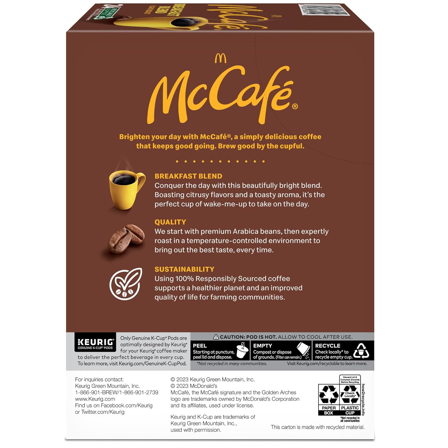 McCafe Breakfast Blend Light Roast K-Cup Pods, Bulk Office Break Room Coffee for Daily Employee Focus, 4 Packs of 24