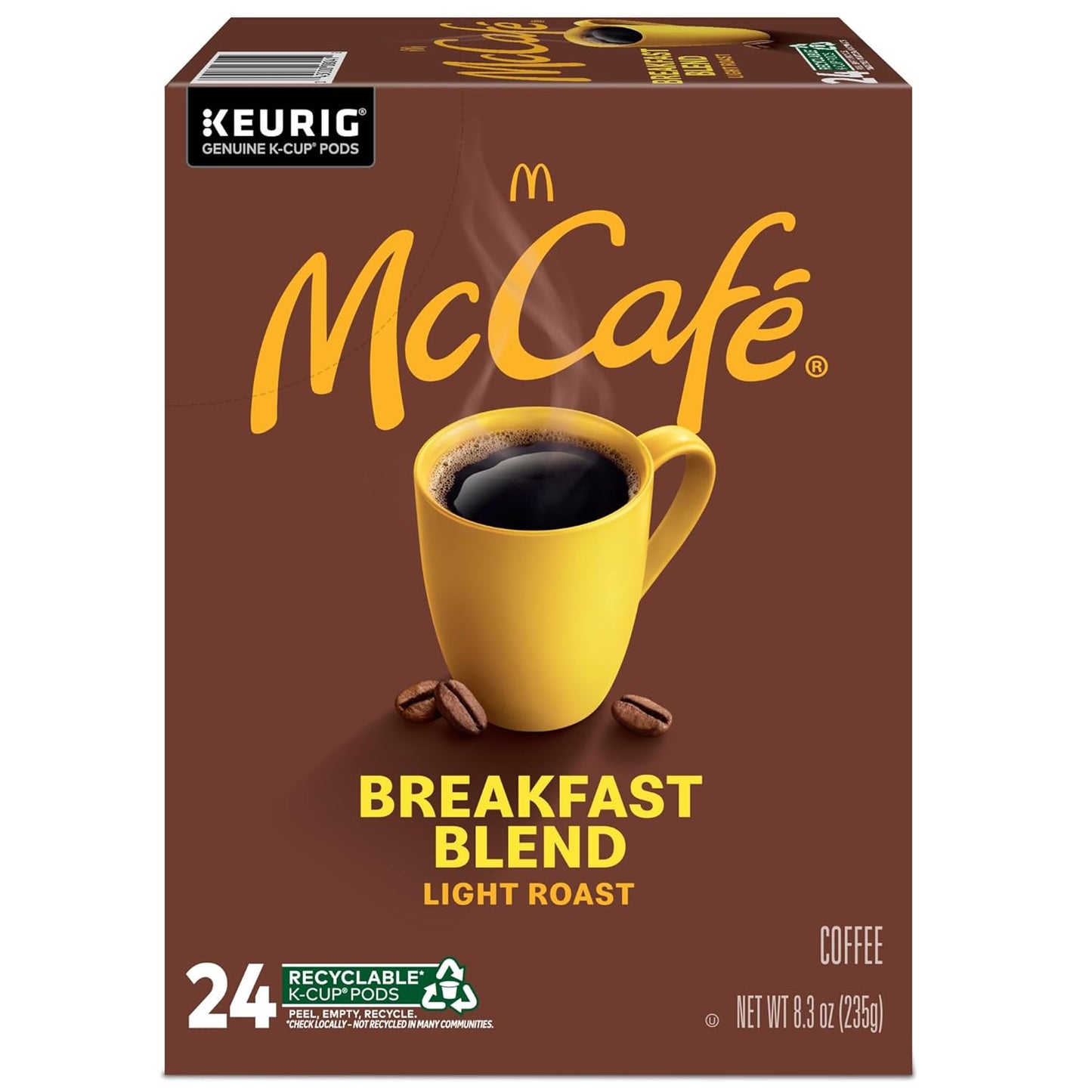 McCafe Breakfast Blend Light Roast K-Cup Pods, Bulk Office Break Room Coffee for Daily Employee Focus, 4 Packs of 24