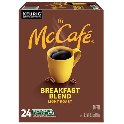 McCafe Breakfast Blend Light Roast K-Cup Pods, Bulk Office Break Room Coffee for Daily Employee Focus, 4 Packs of 24