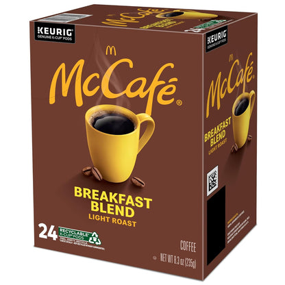 McCafe Breakfast Blend Light Roast K-Cup Pods, Bulk Office Break Room Coffee for Daily Employee Focus, 4 Packs of 24
