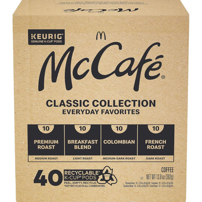 McCafe Classic Collection K-Cup Pods for Calmer Break-Room Brewing, 40-Count Low-Waste Single-Serve Coffee Variety