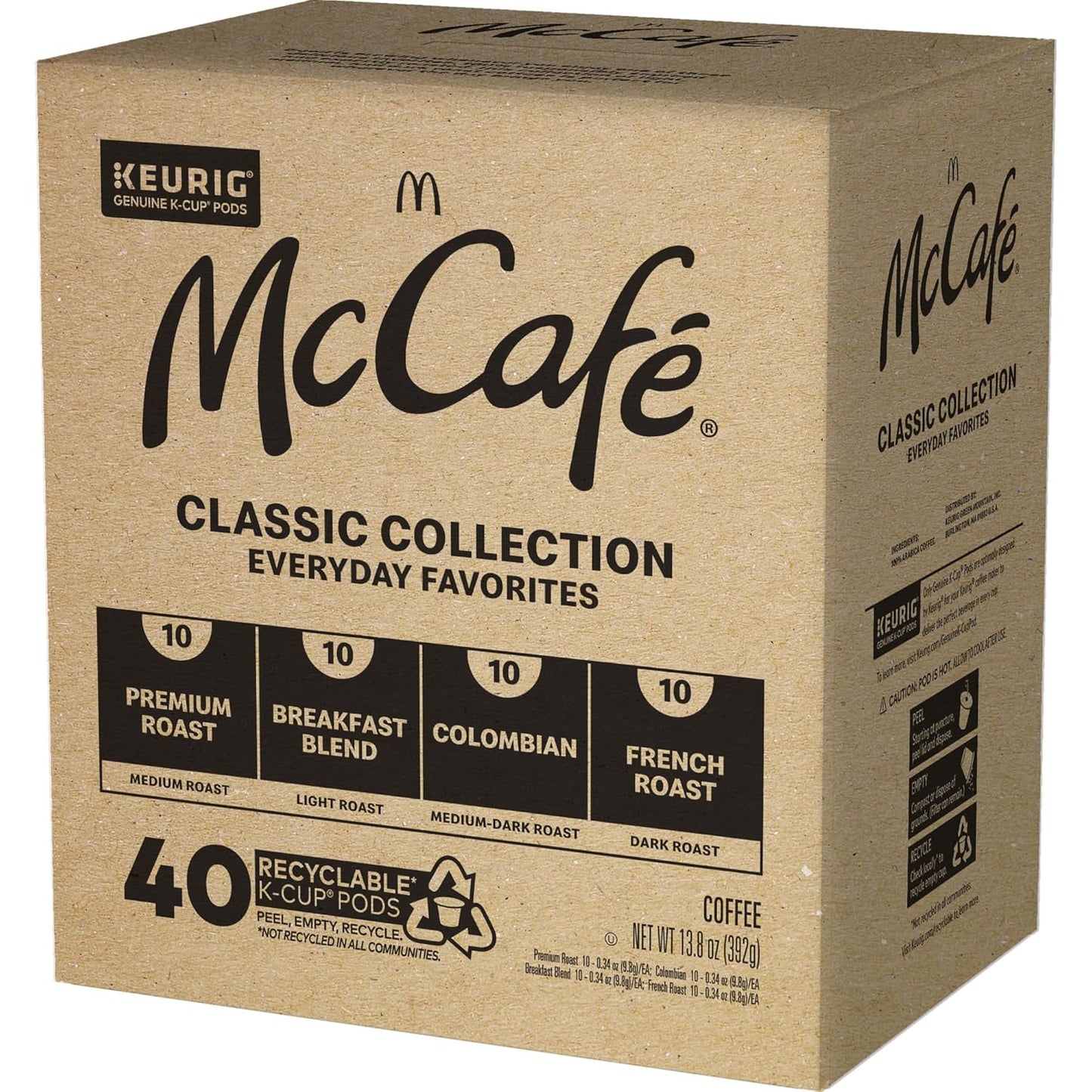 McCafe Classic Collection K-Cup Pods for Calmer Break-Room Brewing, 40-Count Low-Waste Single-Serve Coffee Variety