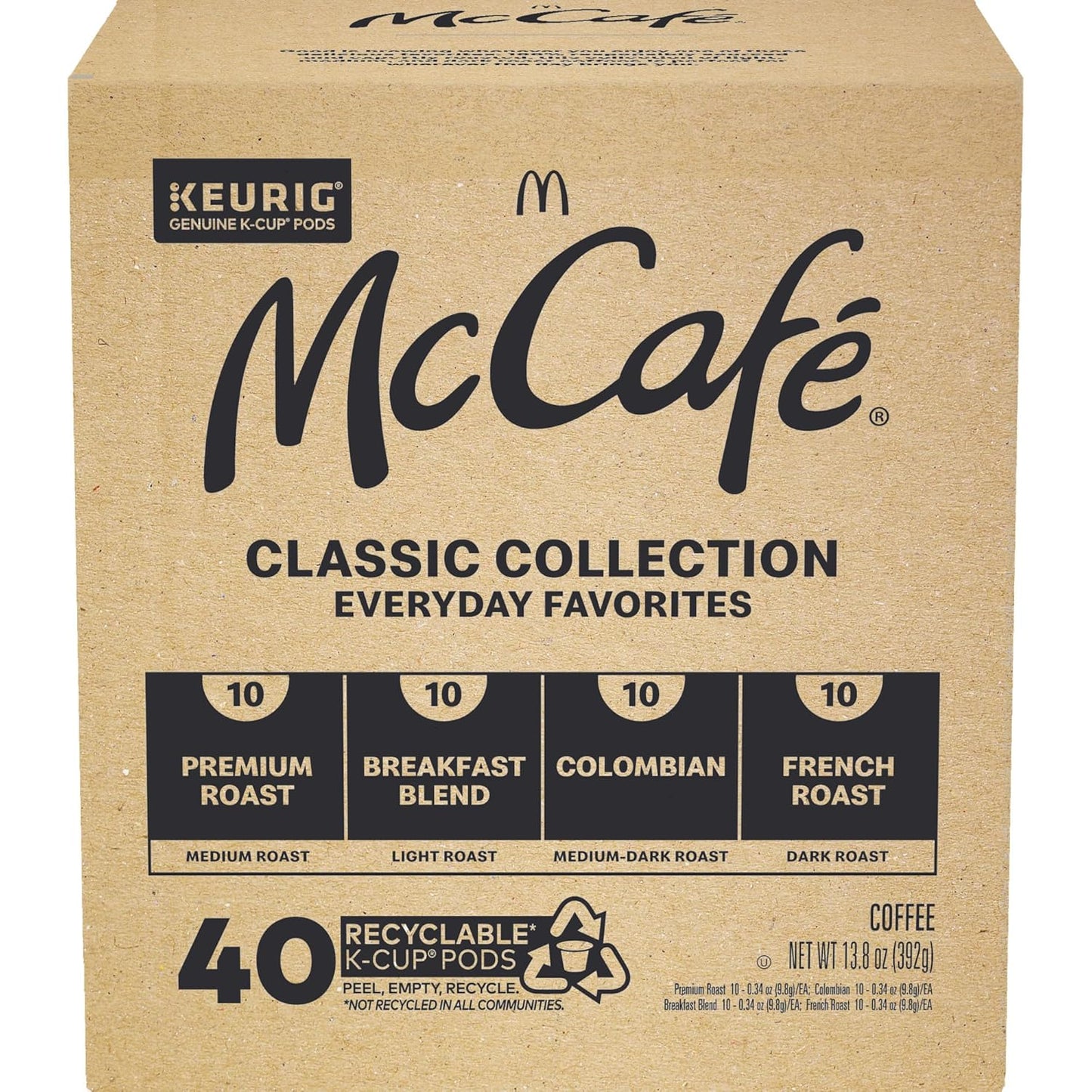 McCafe Classic Collection K-Cup Pods for Calmer Break-Room Brewing, 40-Count Low-Waste Single-Serve Coffee Variety