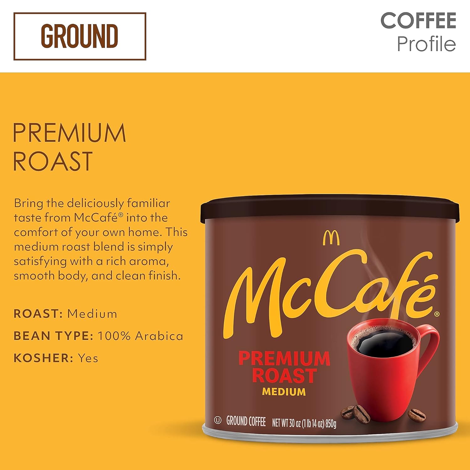 McCafe Premium Roast Medium Roast Ground Coffee 30 oz Canister – Work-From-Home Brew for Consistent Daily Focus