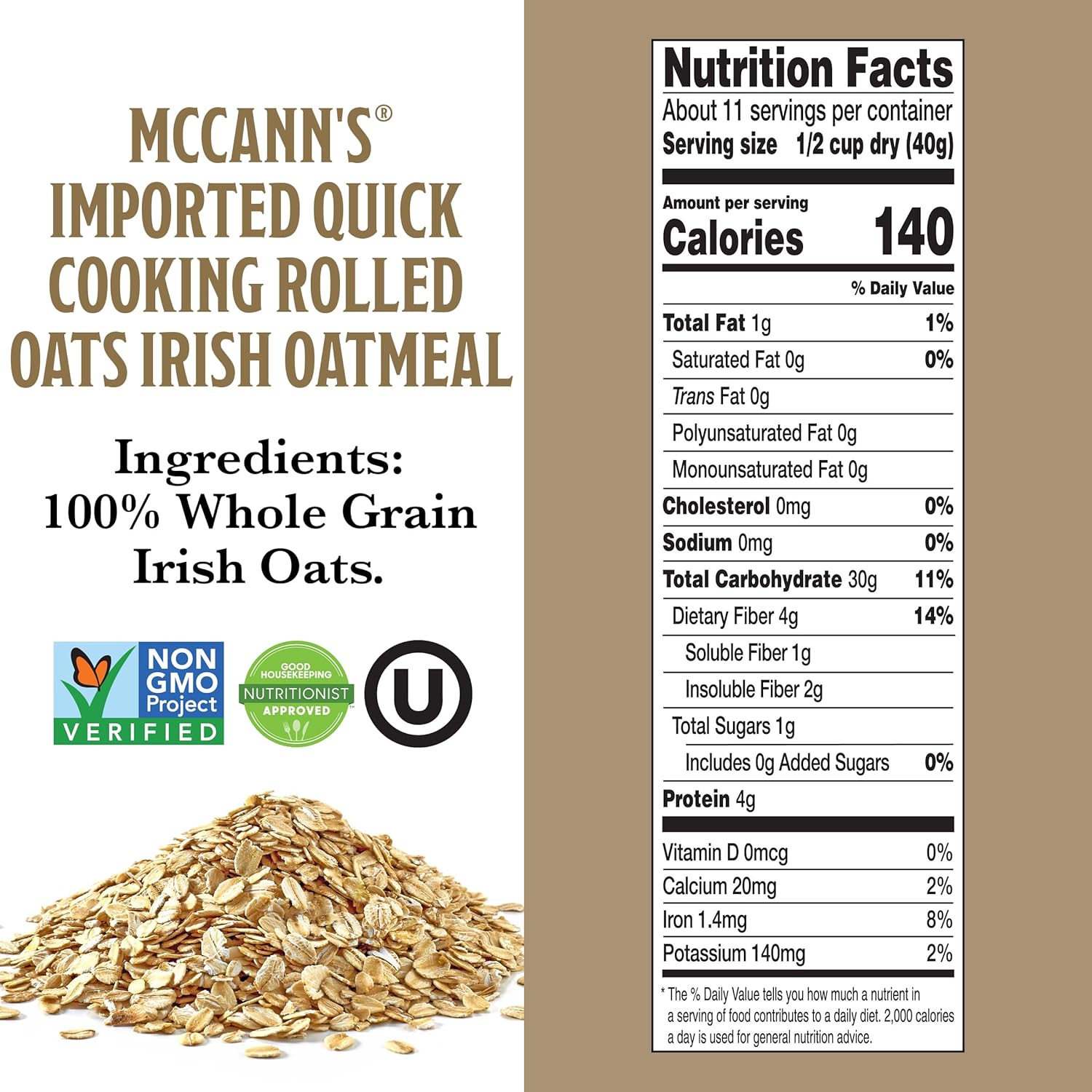 McCann's Steel Cut Style Oats Low Glycemic Pantry Staple for Sodium-Free Morning Wellness Routine, 16 oz