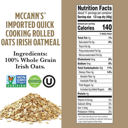 McCann's Steel Cut Style Oats Low Glycemic Pantry Staple for Sodium-Free Morning Wellness Routine, 16 oz
