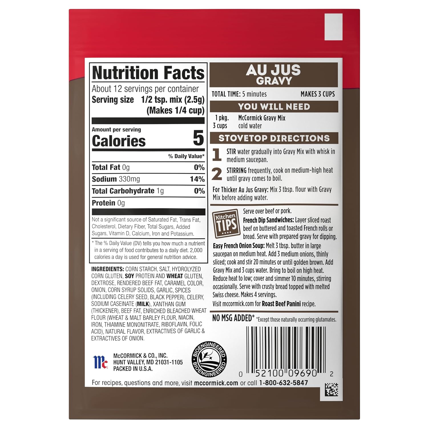 McCormick Au Jus Gravy Mix – Guilt-Free Comfort Food Topping for Mashed Potatoes and Vegetables, Gluten-Free