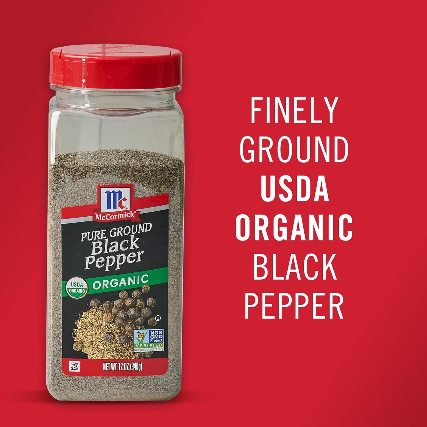 McCormick Black Pepper Organic – Kosher & Vegan Friendly Seasoning for Wholesome Dinner Tables, 12 oz